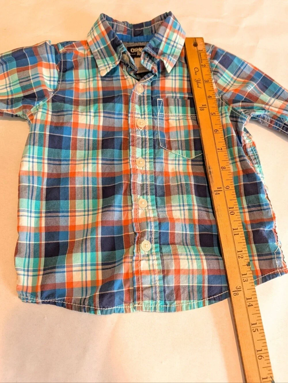 Osh Kosh B'Gosh Boys 2T Blue Green  Orange Plaid Long Sleeve Button Down Button
